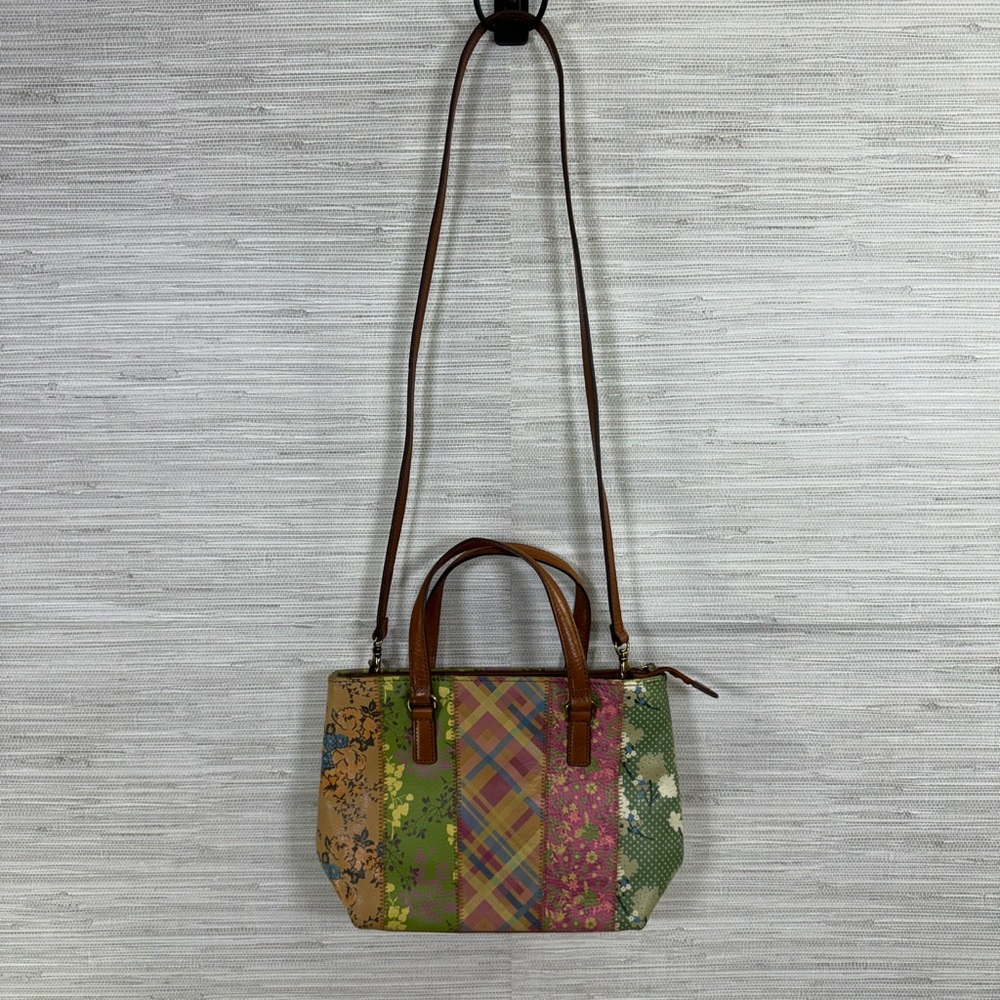 Fossil Leather Multicolor Patterned Patchwork Han… - image 2